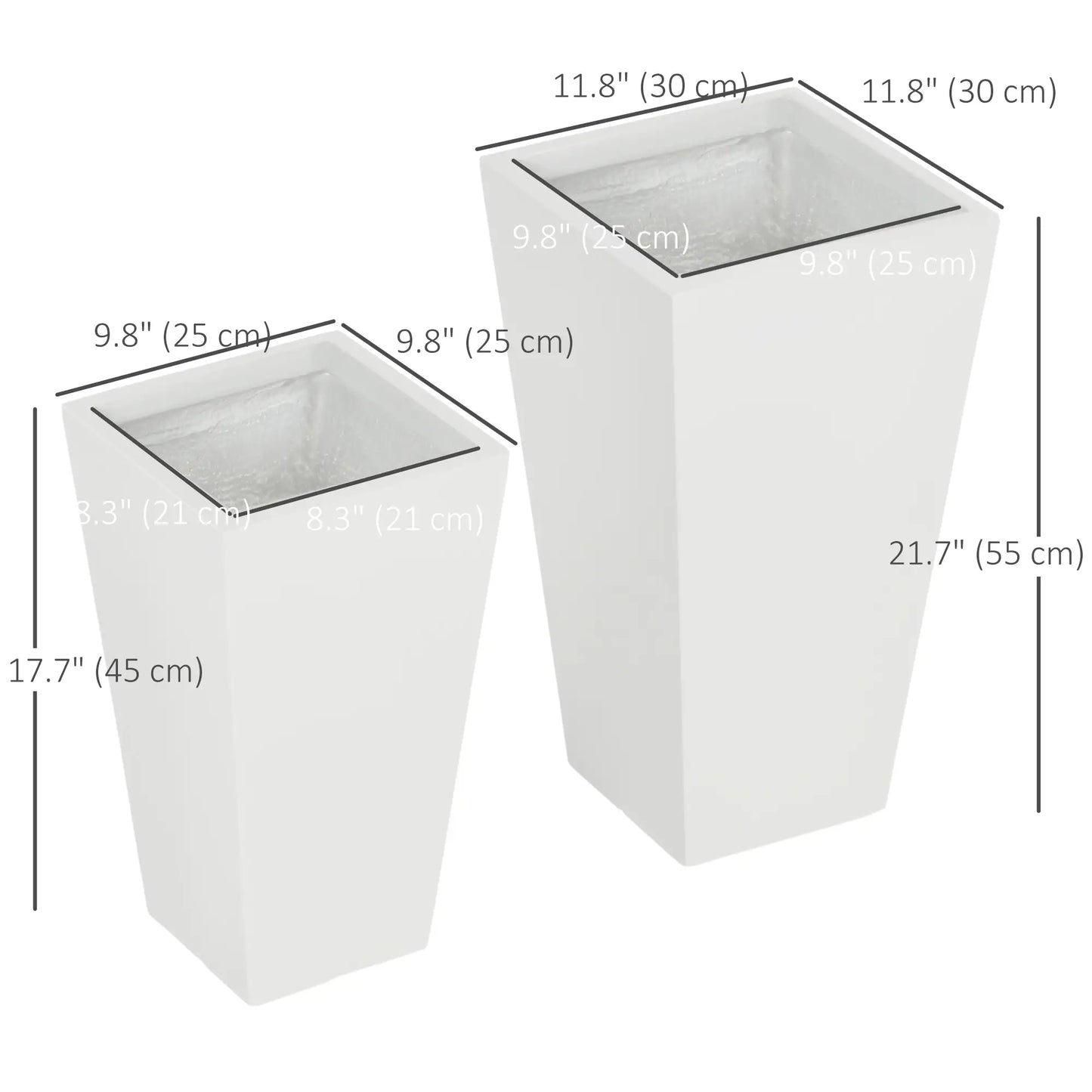 Set of 2 Tall Planters, 22" / 18", Outdoor Flower Pots, White Garden Accessories at Gallery Canada