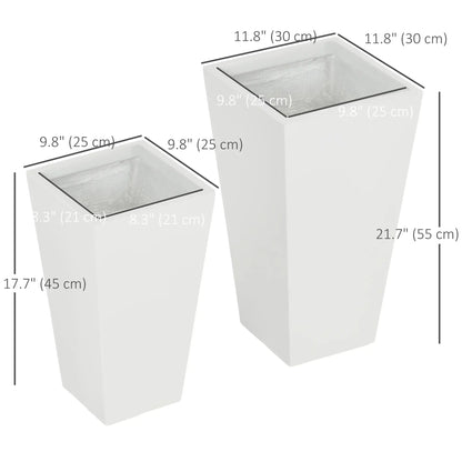 Set of 2 Tall Planters, 22" / 18", Outdoor Flower Pots, White Garden Accessories at Gallery Canada