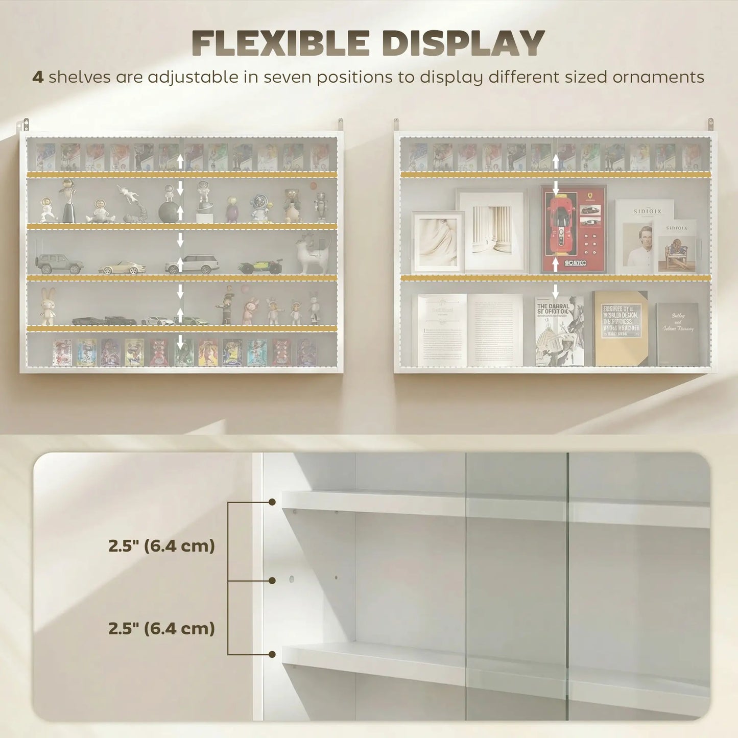 5-storey Display Cabinet, Shot Glass Display Case, Glass Curio Cabinet with 2 Glass Doors and 4 Adjustable Shelves, White Display Bookshelves at Gallery Canada