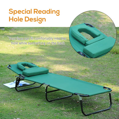Folding Outdoor Lounge Chair, Portable Reclining Beach Lounger, Detachable Pillow, 3-Position Adjustable, Green Lounger Chairs at Gallery Canada