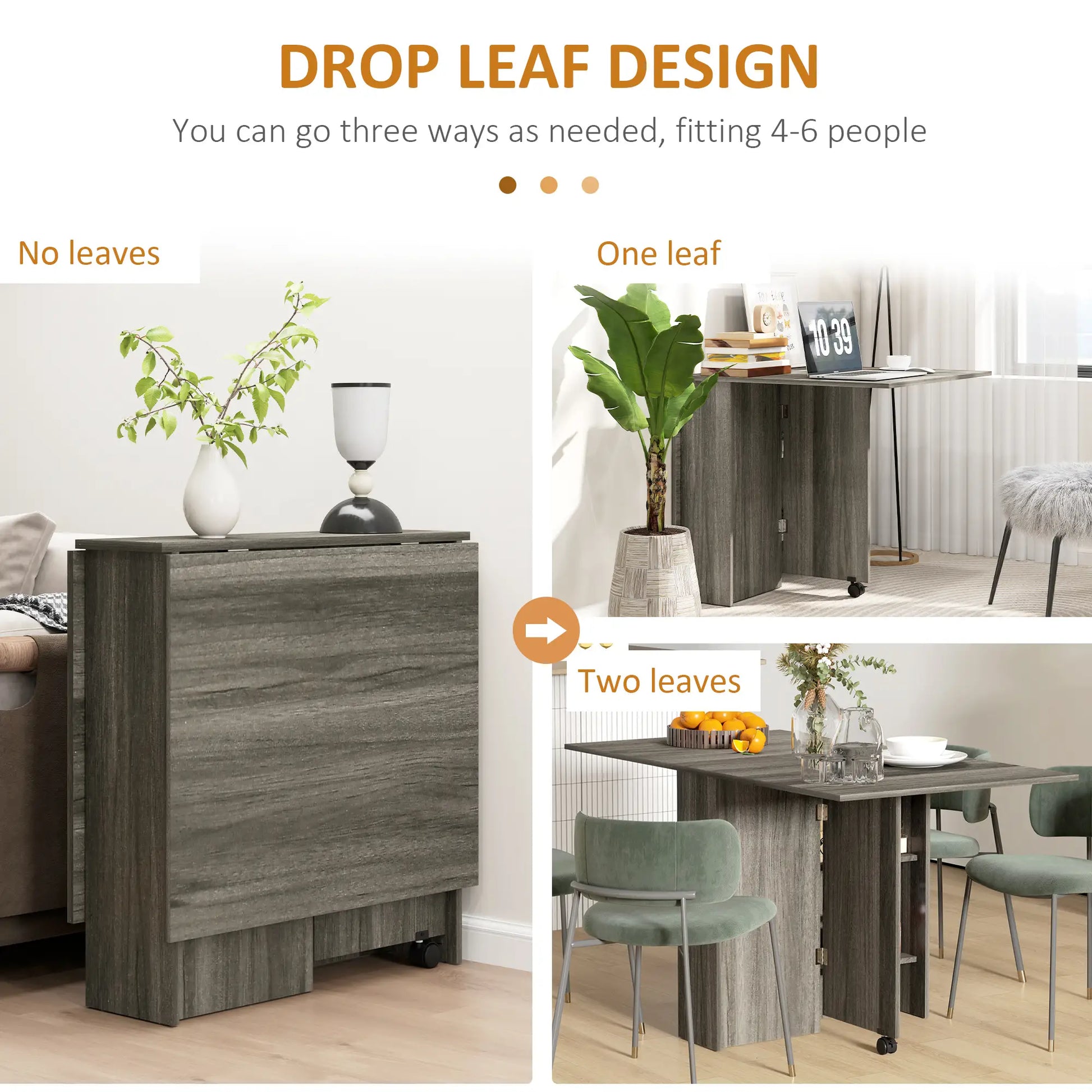 Extendable Dining Table, Collapsible w/ Shelves, Grey Wood Grain, Grey Dining Tables at Gallery Canada