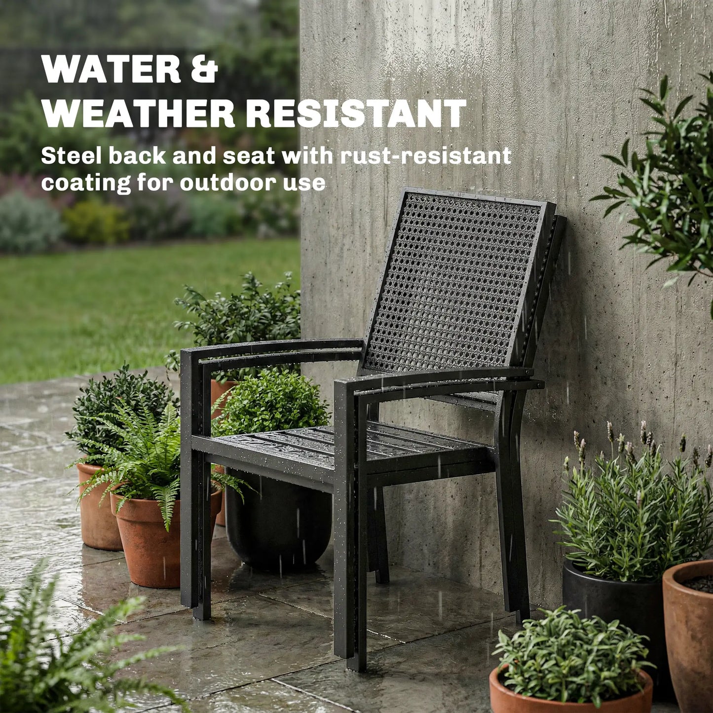 Stackable Patio Chairs Set Of 2, Outdoor Dining Chairs, Black