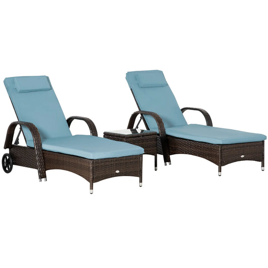 3-Piece Wicker Patio Lounger Set, PE Rattan, Brown/Grey Chaise Loungers Brown Rattan, Grey Cushion at Gallery Canada