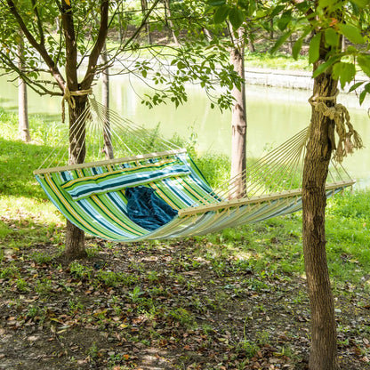 83" Patio Double Hammock, Wide Outdoor Bed, Fits 2, White Stripe, White Camping Hammocks at Gallery Canada