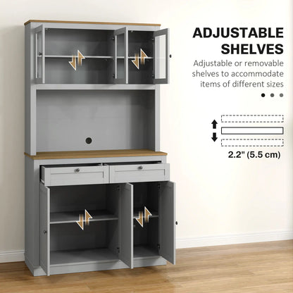 71" Pantry Cabinet with Microwave Space, 2 Drawers, Adjustable Shelves, Grey Kitchen Pantry Cabinets at Gallery Canada