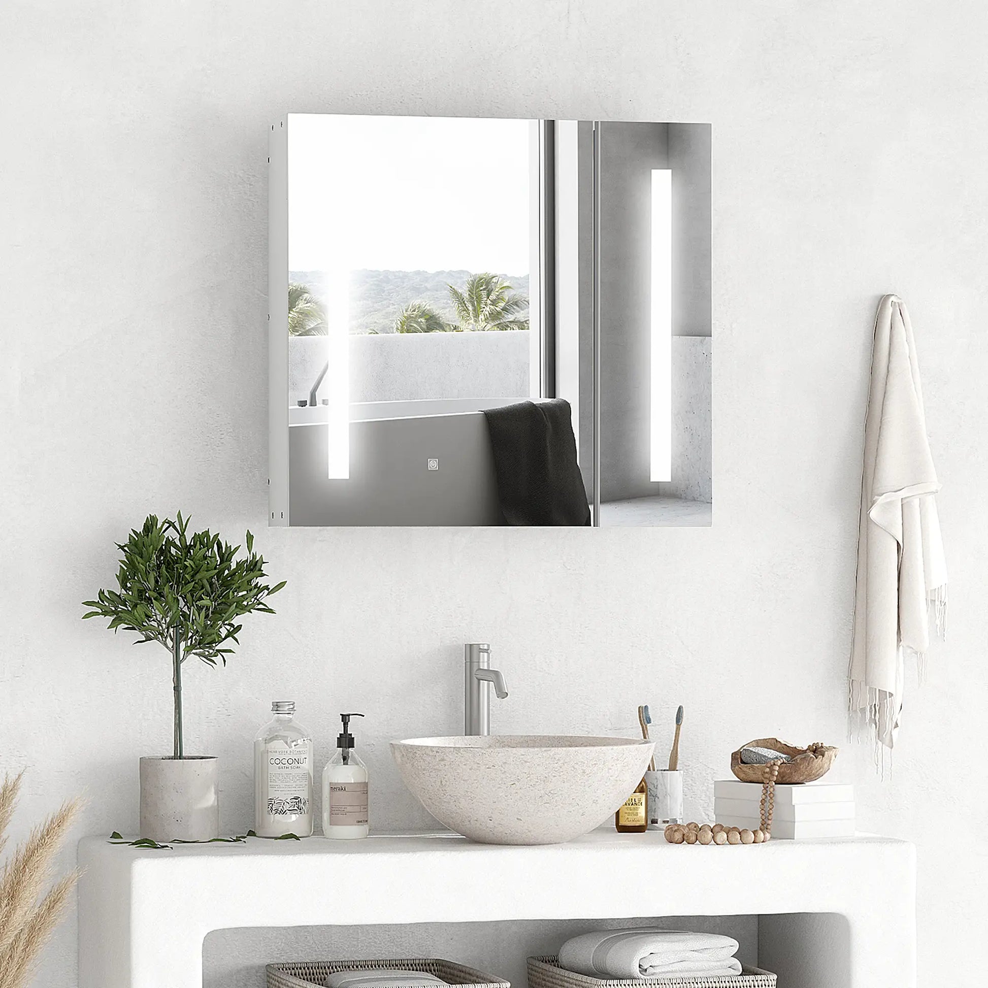 LED Medicine Cabinet with Mirror, 27.5" x 25.5", Adjustable Shelf, USB, White Mirror Medicine Cabinets at Gallery Canada