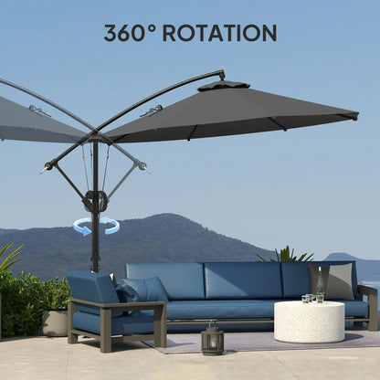 118.1" Patio Offset Umbrella, With Cover, Wind Strap, Crank, Tilt, UPF50+, Grey Offset Cantilever Umbrellas at Gallery Canada