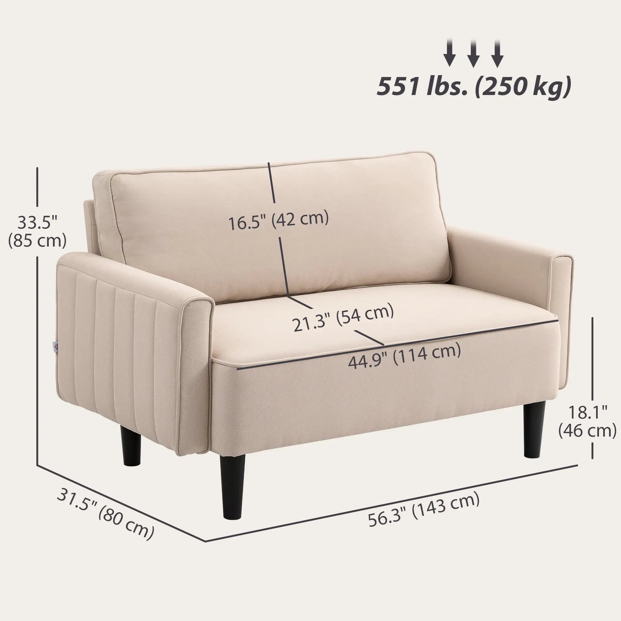 Linen Loveseat Sofa, 2 Seater with Thick Padded Seat, Beige 2-Seater Sofas at Gallery Canada