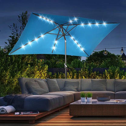 6.5x10ft Rectangle Solar Tilt Umbrella, Aluminum, LEDs, Turquoise Sun Umbrellas at Gallery Canada