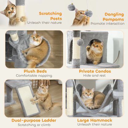 76 Inch Large Cat Tree, 8 Scratching Posts, 3 Beds, 2 Hammocks, Light Grey Cat Towers at Gallery Canada