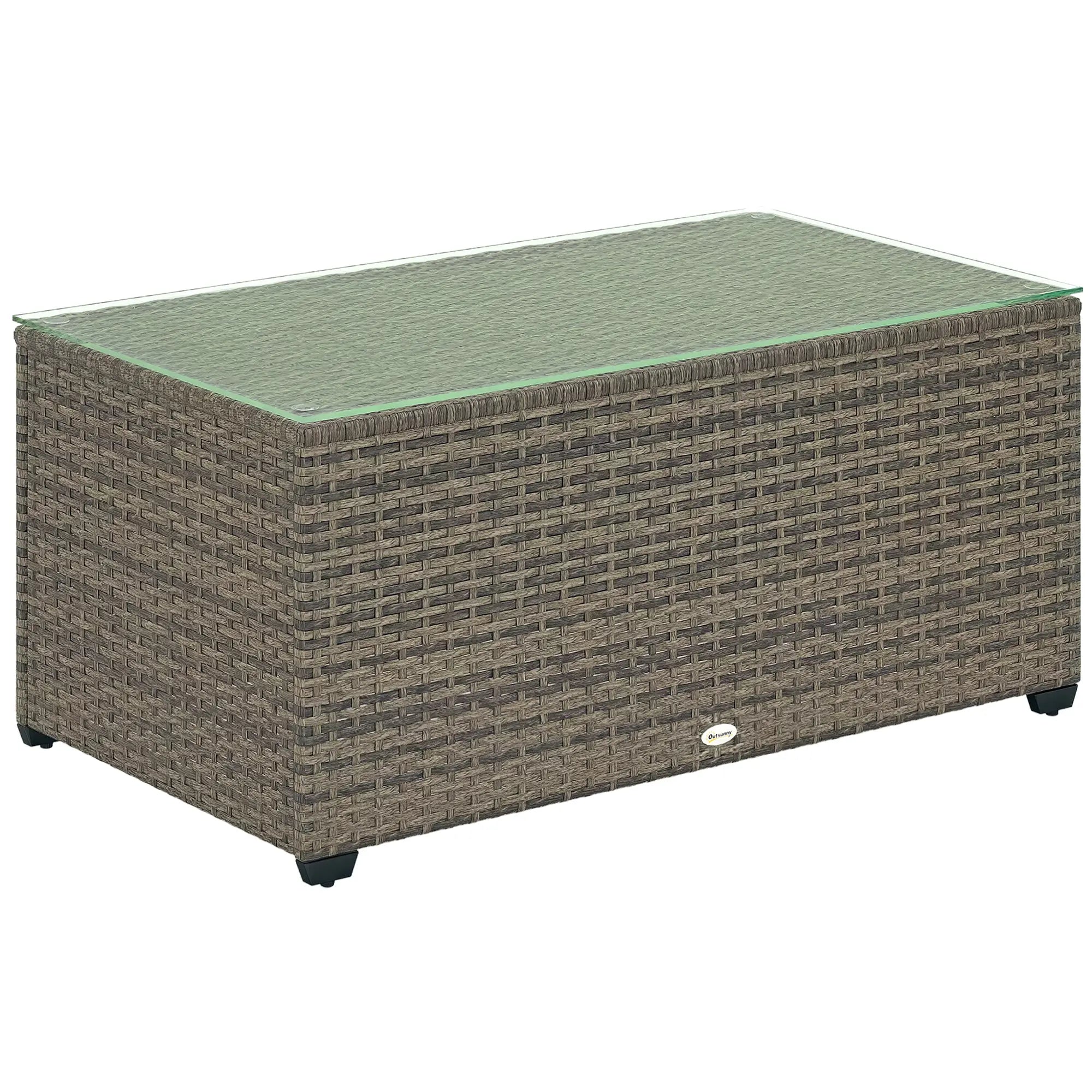 PE Wicker Outdoor Coffee Table, Rectangular Patio Table With Tempered Glass Top, Dark Grey Patio Side Tables at Gallery Canada