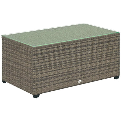 PE Wicker Outdoor Coffee Table, Rectangular Patio Table With Tempered Glass Top, Dark Grey Patio Side Tables at Gallery Canada