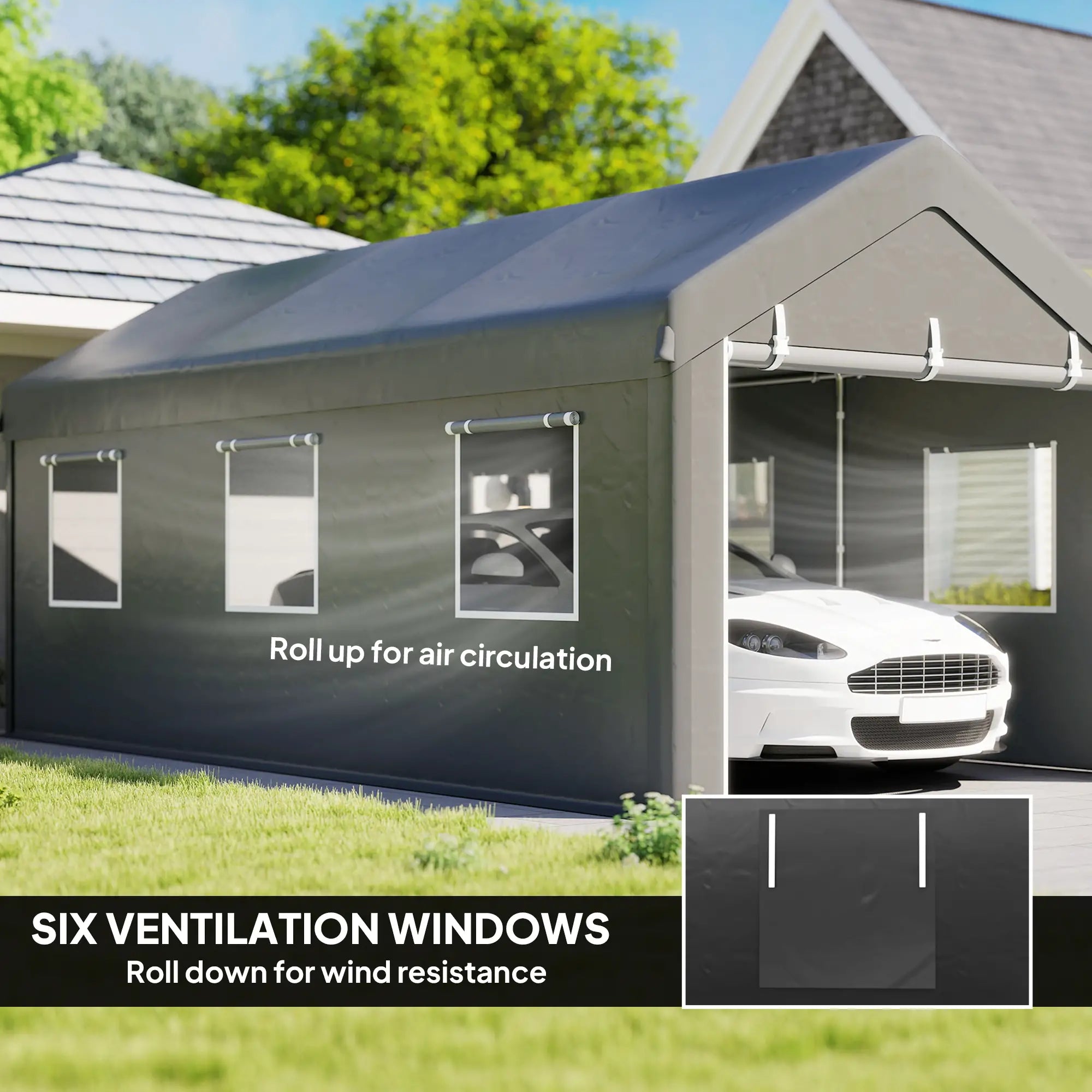 10' x 20' Heavy Duty Portable Garage, 6 Mesh Windows, 2 Doors, Dark Grey Car Shelters at Gallery Canada