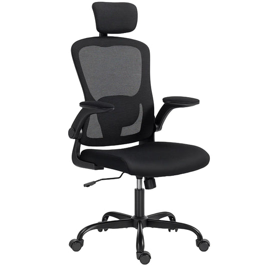 Ergonomic Office Chair, Mesh Desk Chair, Adjustable Headrest, Lumbar Support, Black Task Chairs Black at Gallery Canada