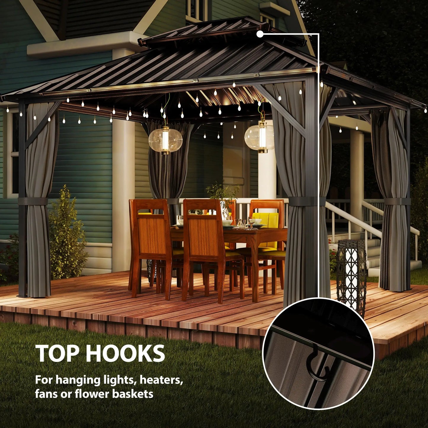 10' x 12' Hardtop Gazebo, Aluminum Frame, Galvanized Steel Roof, Dark Grey Gazebos at Gallery Canada