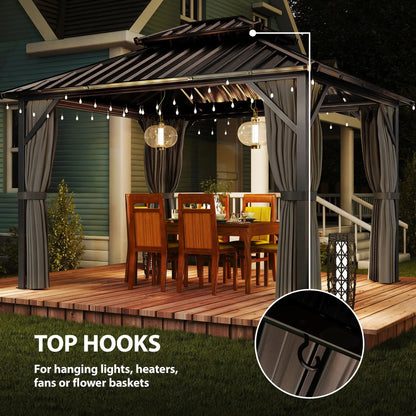 10' x 12' Hardtop Gazebo, Aluminum Frame, Galvanized Steel Roof, Dark Grey Gazebos at Gallery Canada