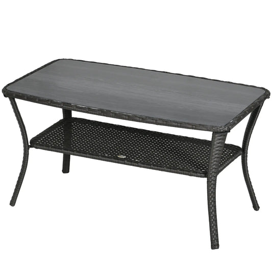 Outdoor PE Rattan Coffee Table with Storage, Glass Top, Black Patio Dinning Tables Black, Grey at Gallery Canada