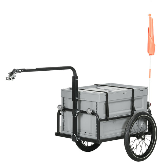 Steel Trailer for Bike, Bicycle Cargo Trailer with Foldable Storage Box and Safe Reflectors, Max Load 88LBS - Gallery Canada