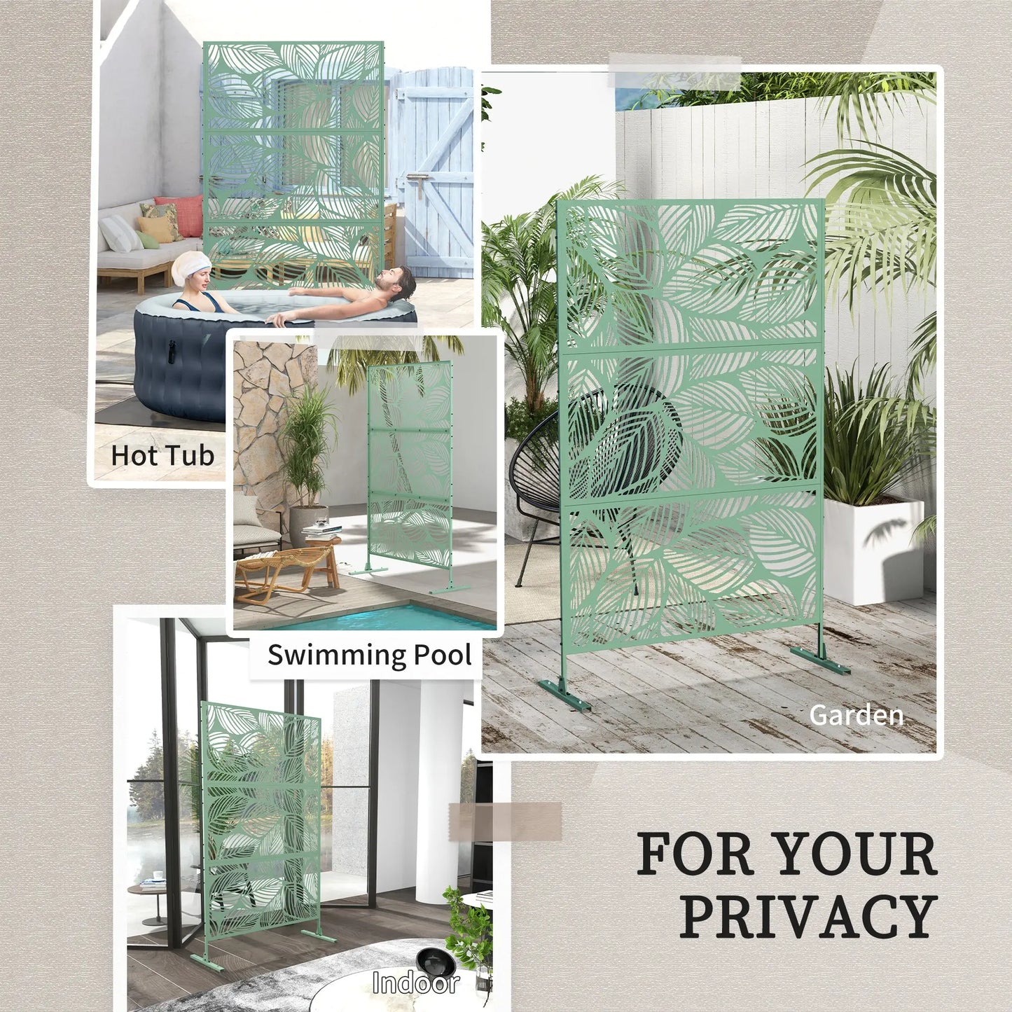 6.5FT Metal Privacy Screen, Leaf Style, Light Green Side Awnings at Gallery Canada