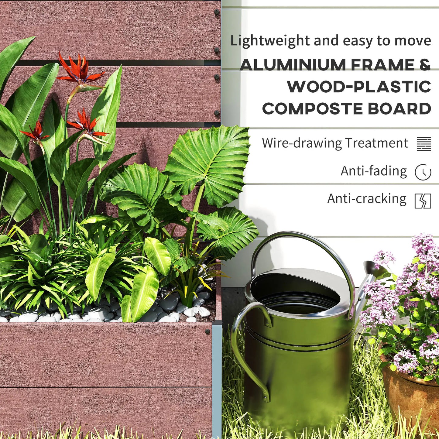 Raised Garden Bed With Trellis, Elevated Planter Box, 28" x 15" x 59", Light Brown