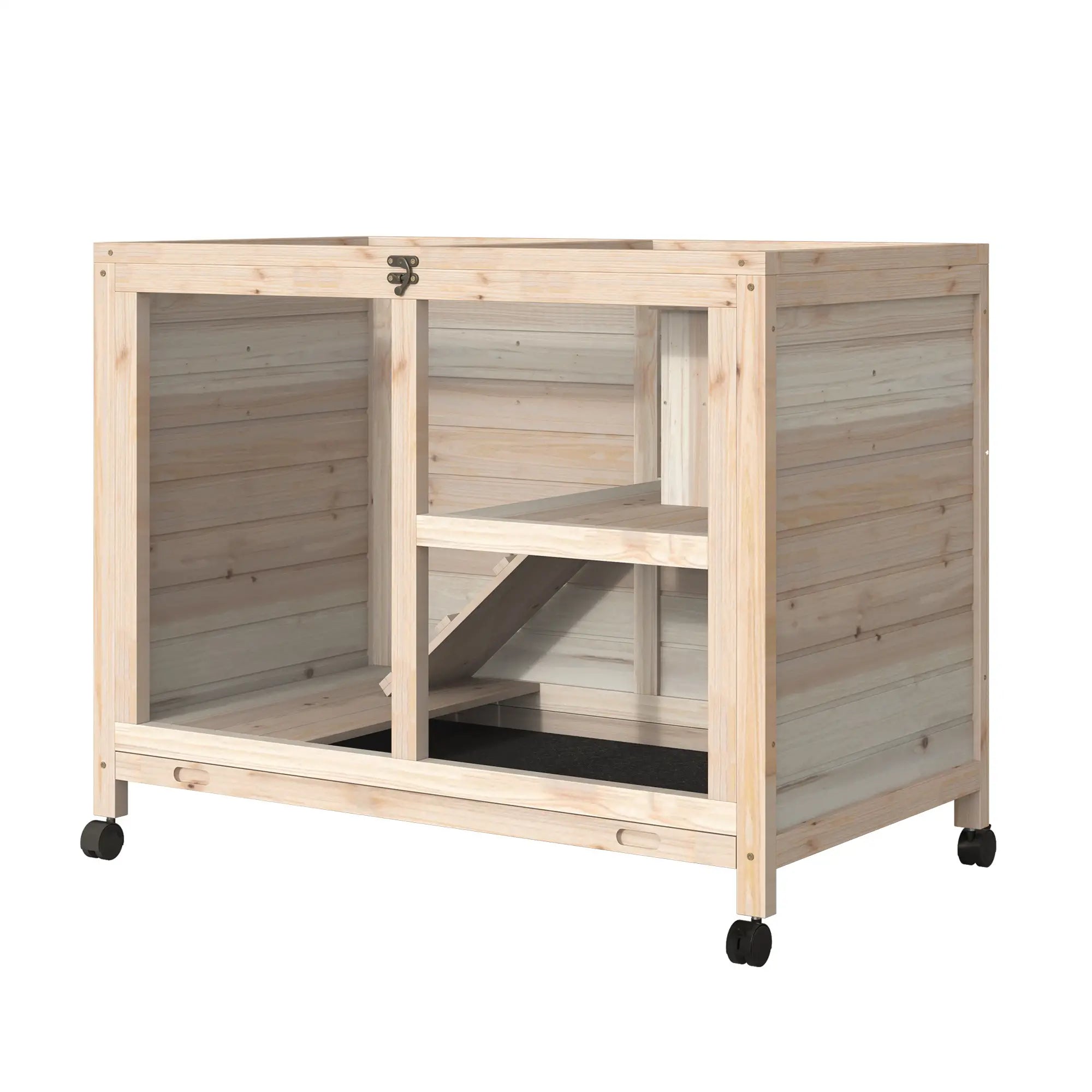 Indoor Rabbit Hutch with Wheels, Guinea Pig Cage, Top Access, Ramp, Pull Out Tray, Natural Wood Rabbit Hutch at Gallery Canada
