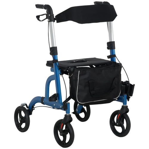 Rollator Walker, 8'' Wheels, Padded Seat, Backrest, Storage Bag, Blue