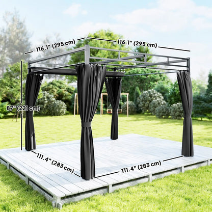 10' x 10' Dark Grey Outdoor Gazebo, Retractable Pergola Canopy With Curtains, Dark Grey Pergolas at Gallery Canada