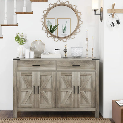Farmhouse Buffet Cabinet, 2 Drawers, 2 Cabinets, Adjustable Shelves, Grey Bar Cabinets at Gallery Canada