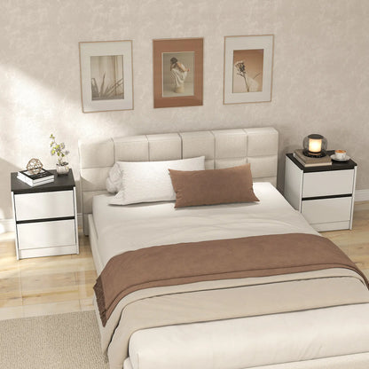 Modern Bedside Tables, Set of 2, 2 Drawers, White