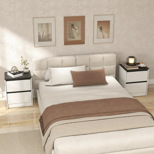 Modern Bedside Tables, Set of 2, 2 Drawers, White