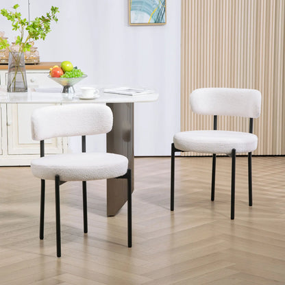 2 Kitchen Chairs, Modern Dining, Berber Fleece Upholstery, Steel Legs, Cream White Dining Chairs at Gallery Canada
