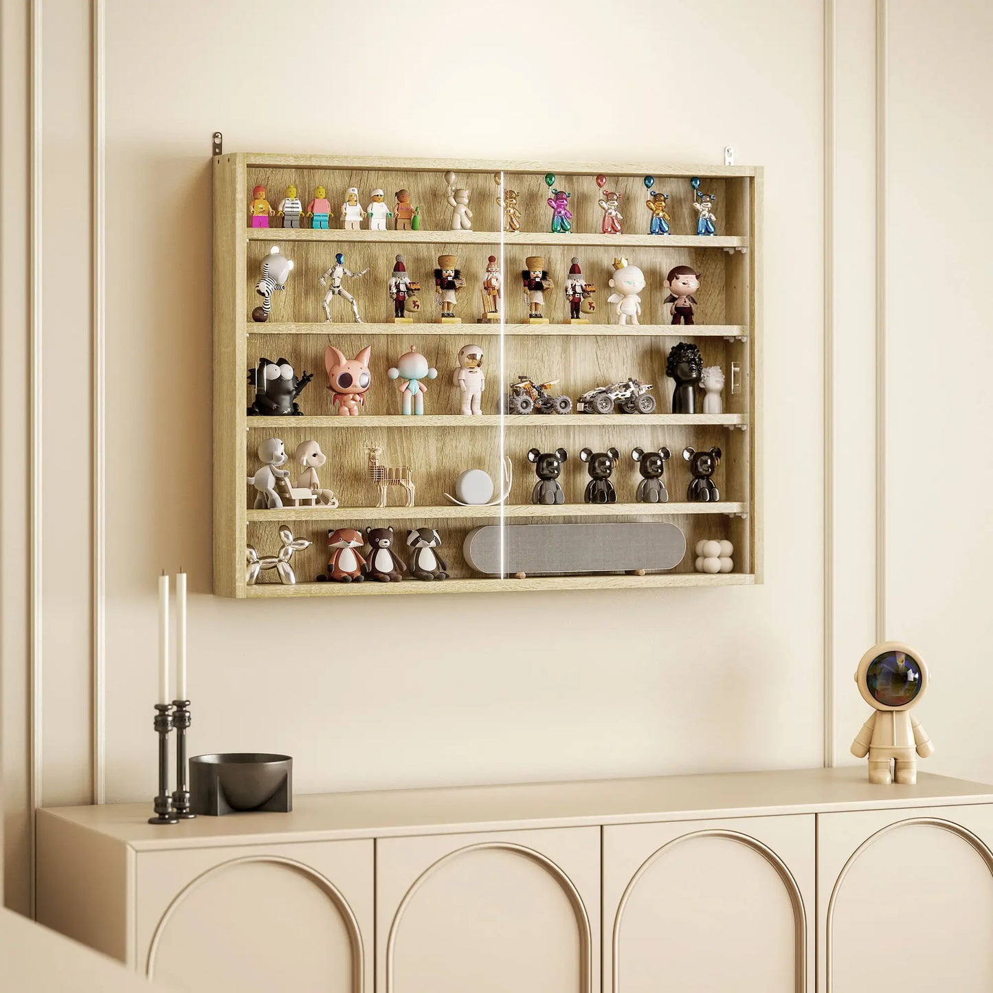 5-Tier Display Cabinet, 2 Glass Doors, 4 Adjustable Shelves, Oak Display Bookshelves at Gallery Canada