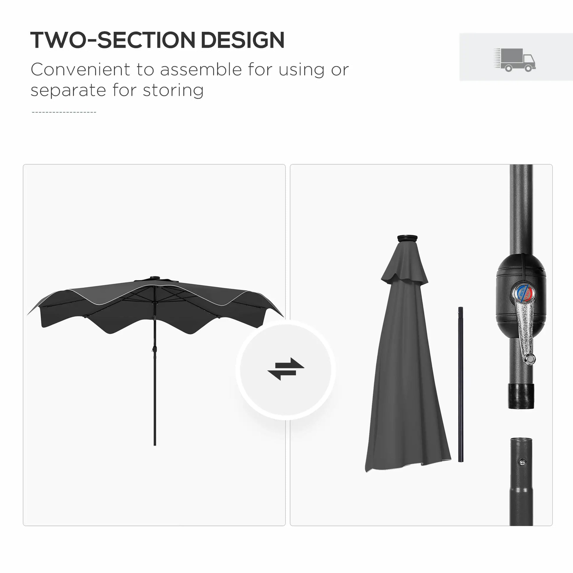 Solar Patio Umbrella with LED, Tilt, Crank, 10 x 10 ft, Dark Grey Sun Umbrellas at Gallery Canada