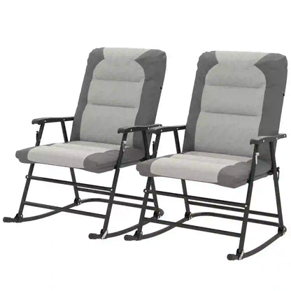 Folding Rocking Chair Set, 2 Padded Rockers with Armrest, Light Grey Outdoor Rocking Chairs Light Grey, Dark Grey at Gallery Canada