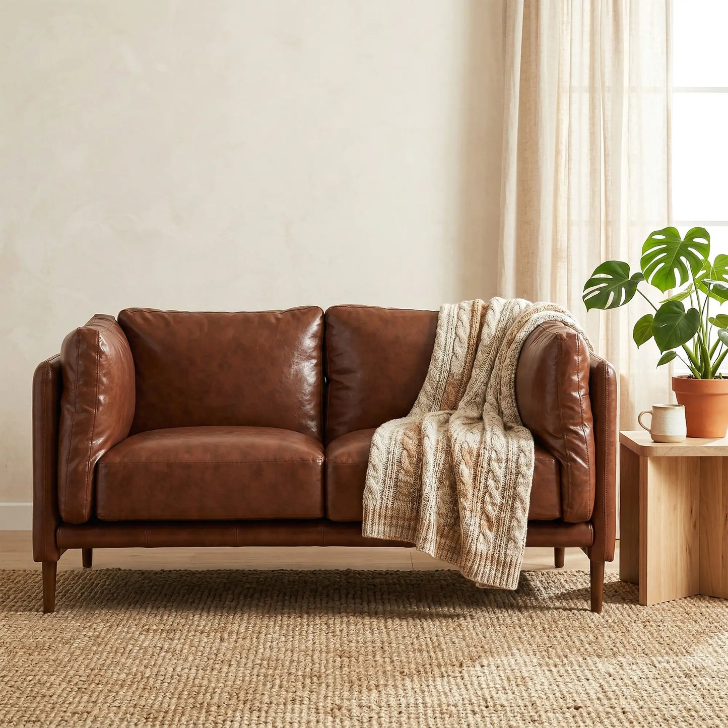 59" Loveseat Sofa, PU Leather 2 Seater with Wide Seat, Brown 2-Seater Sofas at Gallery Canada