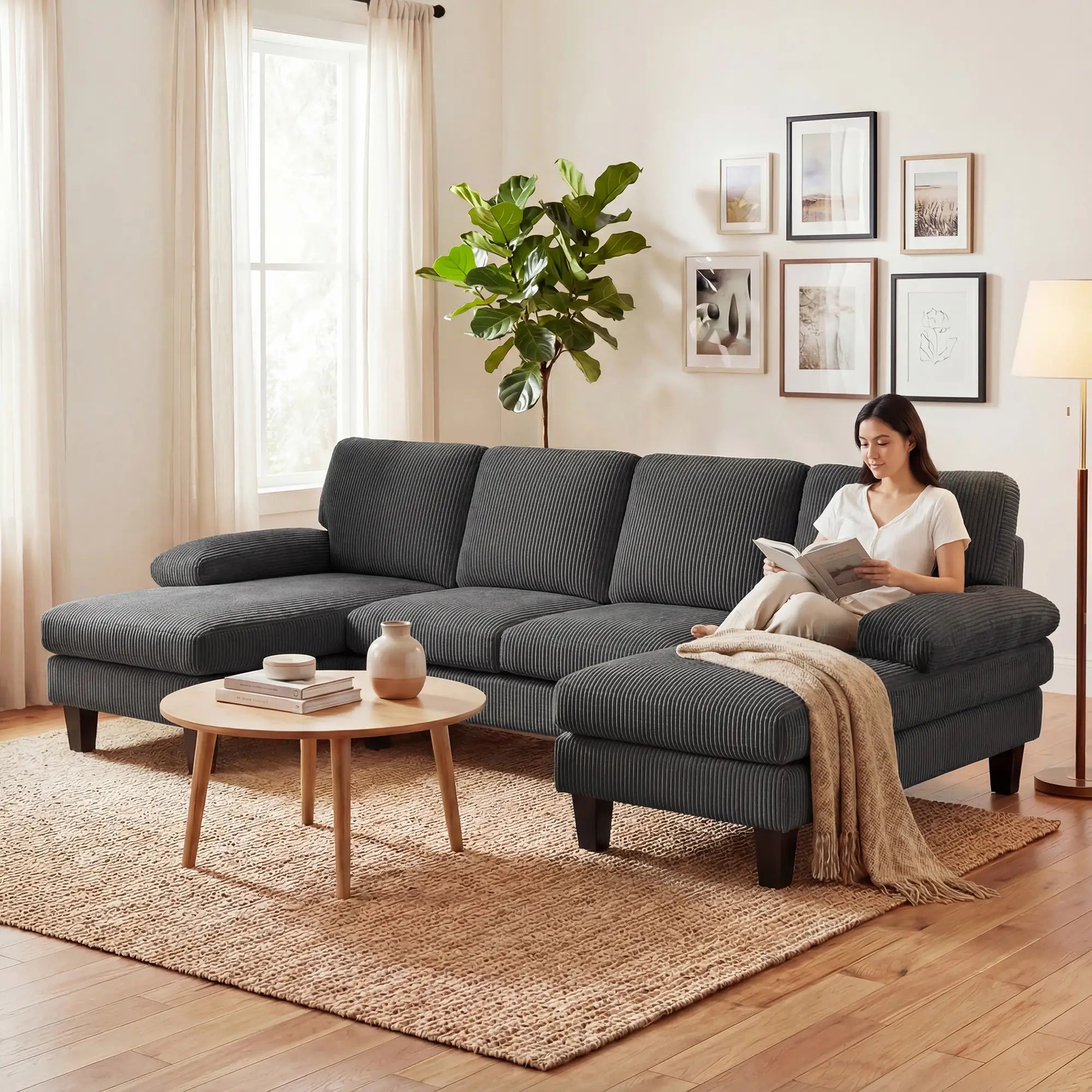 U Shaped Sectional Sofa, Double Chaise, 2200lb Capacity, Dark Grey 3-Seater Sofas at Gallery Canada