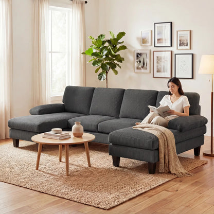 U Shaped Sectional Sofa, Double Chaise, 2200lb Capacity, Dark Grey 3-Seater Sofas at Gallery Canada