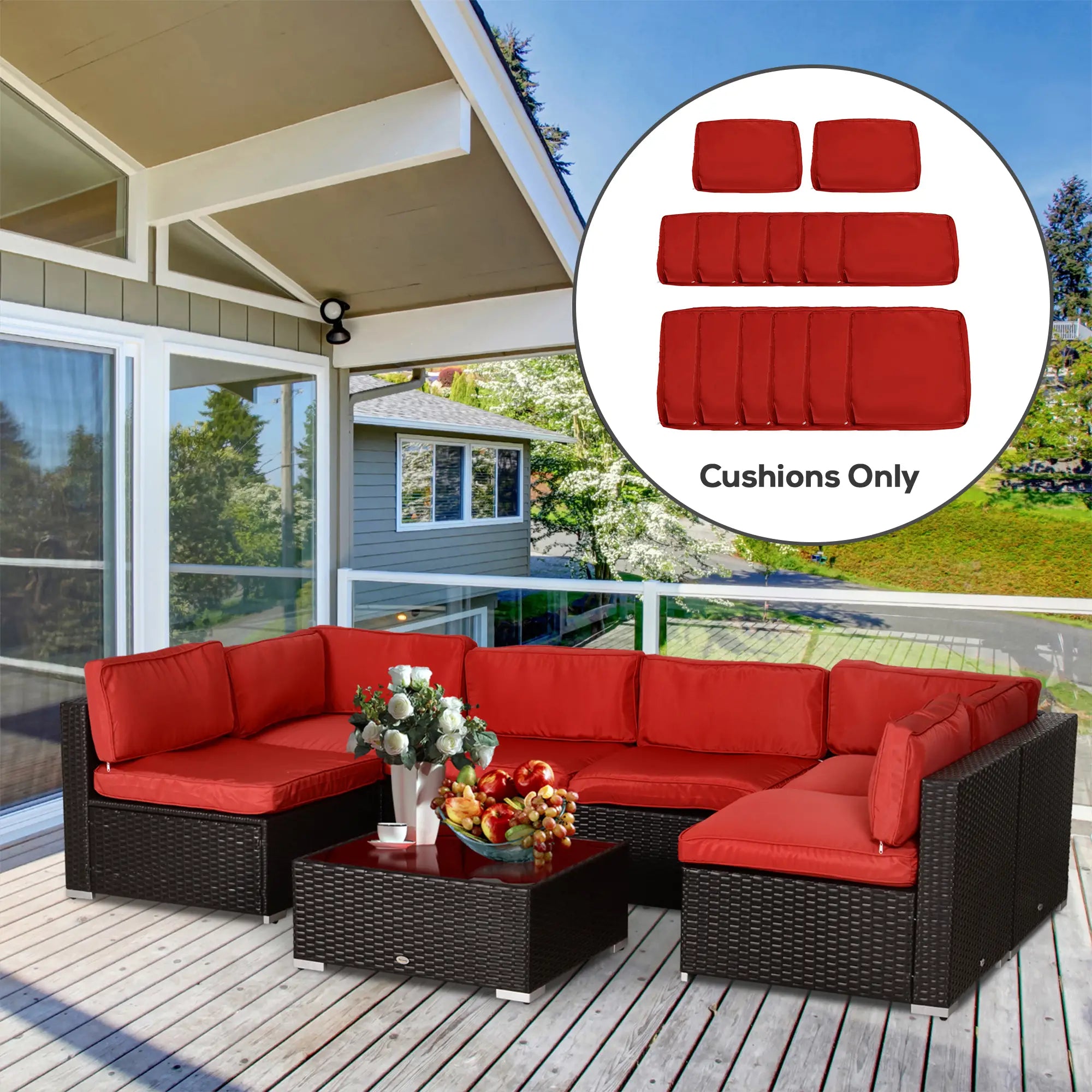 14pc Patio Rattan Sofa Set, Polyester Cover Replacement, Red Patio Chair Cushions at Gallery Canada
