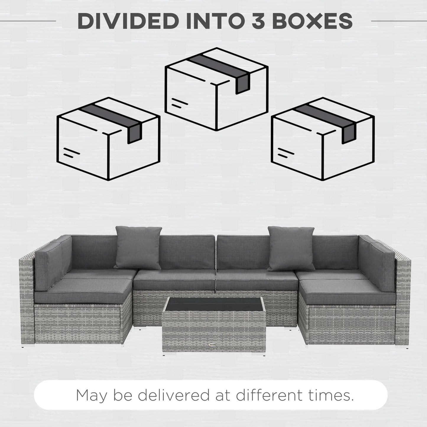 7pc Garden Wicker Sectional Set, Tea Table, Patio Rattan Sofa, Grey Patio Furniture Sets at Gallery Canada