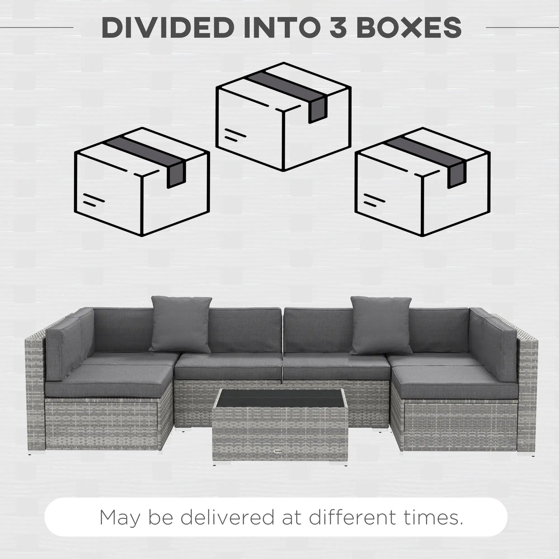 7pc Garden Wicker Sectional Set, Tea Table, Patio Rattan Sofa, Grey Patio Furniture Sets at Gallery Canada