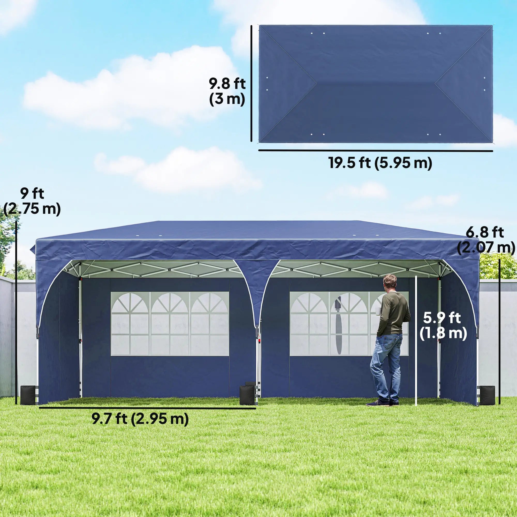10 x 20 ft Pop Up Canopy Tent, UPF 50+, 6 Sandbags, Dark Blue Pop Up Canopies at Gallery Canada