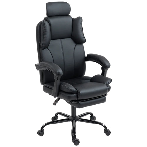 Reclining Office Chair, Executive Desk Chair, Headrest, Footrest, Black