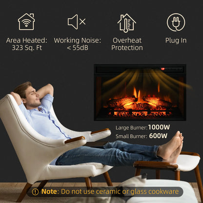 27" Electric Fireplace Insert, Realistic Log Flame, Remote, 1400W, Black Electric Fireplaces at Gallery Canada
