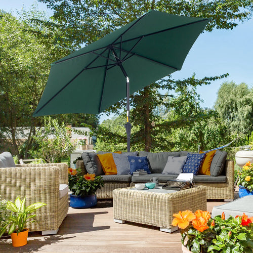 8.5FT Round Garden Parasol, 6 Ribs, Tilt Canopy, Crank Handle, Green