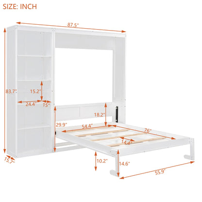 Murphy Bed with Storage Shelves, Space-Saving Wall Bed, 87.5" L x 16" W x 84" H, White Bed Frames at Gallery Canada