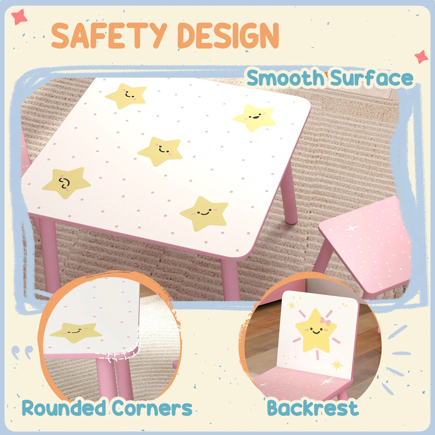 Kids Table And Chair Set, 3-Piece, Star Pattern, Ages 3-8, Pink Kids Table Sets at Gallery Canada