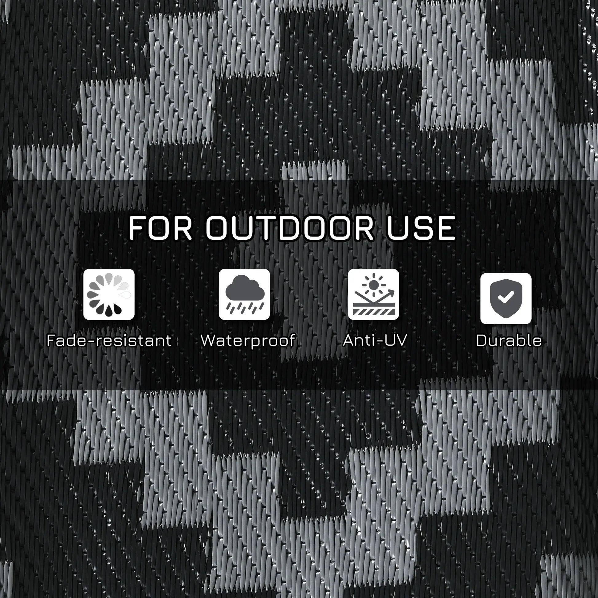 Reversible Outdoor Rug, Waterproof, 9' x 12', Geometric, Black Grey Outdoor Reversible Rugs at Gallery Canada