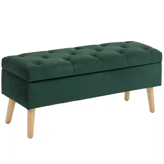 Velvet Storage Ottoman with Lid, Wood Legs, Dark Green Storage Ottomans & Benches Dark Green at Gallery Canada