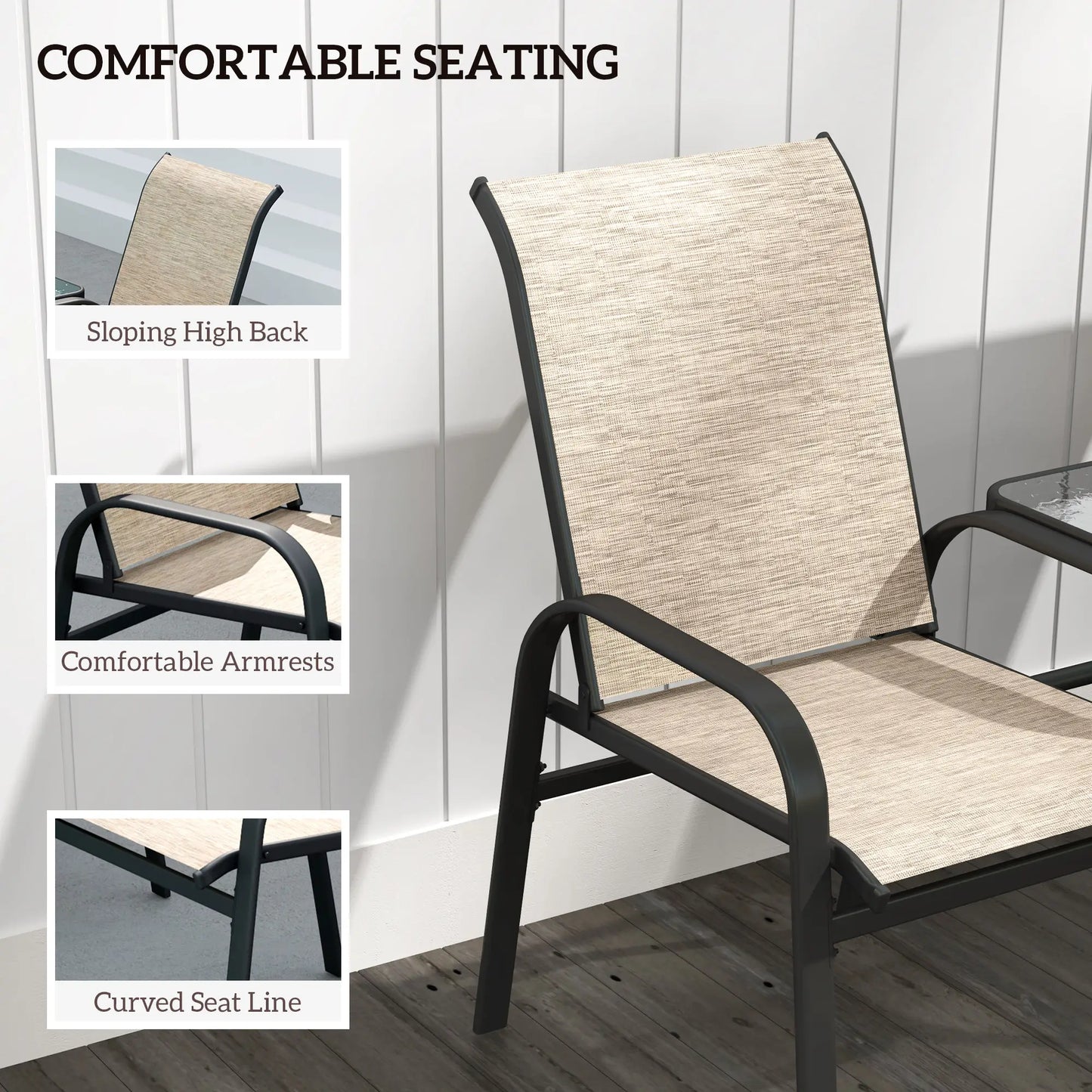 Outdoor Loveseat with Glass Table, Garden Bench, Breathable Mesh, Brown Outdoor Benches at Gallery Canada