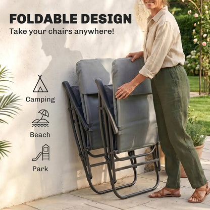 Folding Rocking Chair Set, 2 Padded Rockers with Armrest, Light Grey Outdoor Rocking Chairs at Gallery Canada